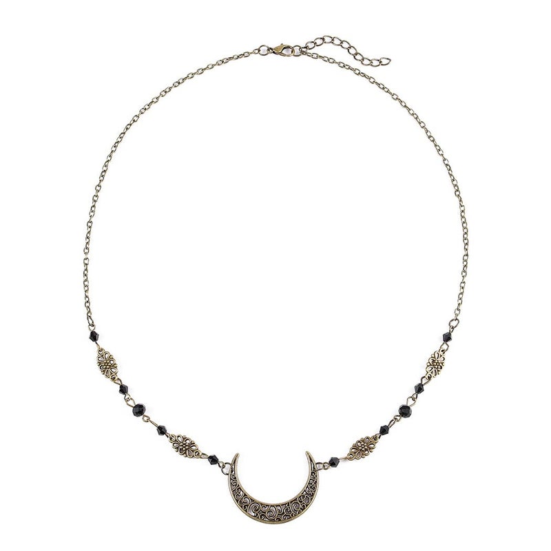 Yalice Boho Crescent Moon Head Chain Vintage Black Crystal Headband Chain Rhinestone Headpieces Witchy Forehead Chain for Women (Bronze-Black, One Size) - Image 1